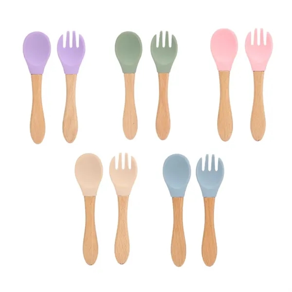 Eco Baby Spoon and Fork Set with Wooden Grip - Eco Baby Spoon and Fork Set with Wooden Grip - Image 2 of 6