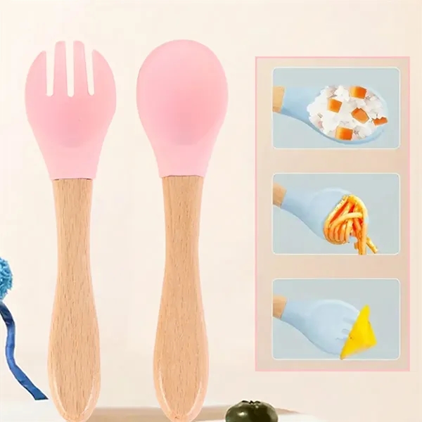Eco Baby Spoon and Fork Set with Wooden Grip - Eco Baby Spoon and Fork Set with Wooden Grip - Image 3 of 6