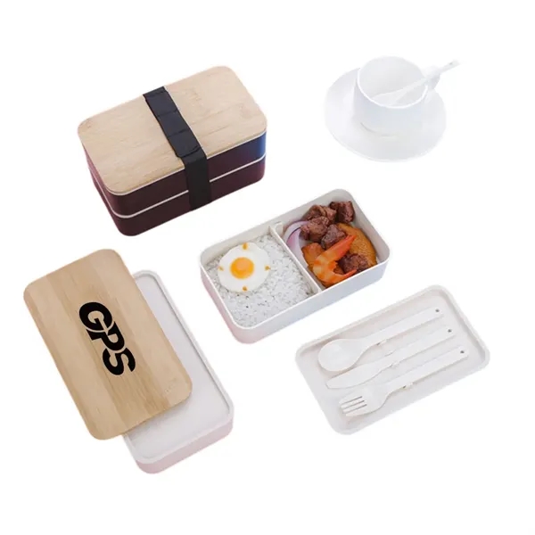 Eco-Friendly Bamboo Lid Bento Double Decker With Wheat Table - Eco-Friendly Bamboo Lid Bento Double Decker With Wheat Table - Image 0 of 4
