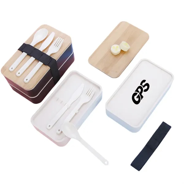 Eco-Friendly Bamboo Lid Bento Double Decker With Wheat Table - Eco-Friendly Bamboo Lid Bento Double Decker With Wheat Table - Image 3 of 4
