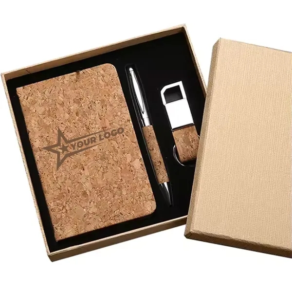 Cork Wood Cover Custom Notebook With Key Chain And Pen - Cork Wood Cover Custom Notebook With Key Chain And Pen - Image 0 of 1