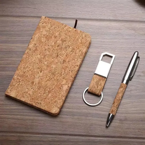 Cork Wood Cover Custom Notebook With Key Chain And Pen - Cork Wood Cover Custom Notebook With Key Chain And Pen - Image 1 of 1