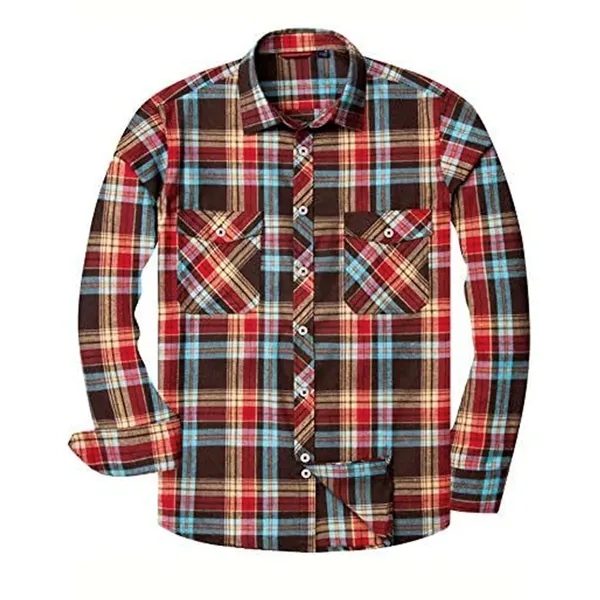 Long Sleeve Plaid Flannel Casual Shirts - Long Sleeve Plaid Flannel Casual Shirts - Image 3 of 13