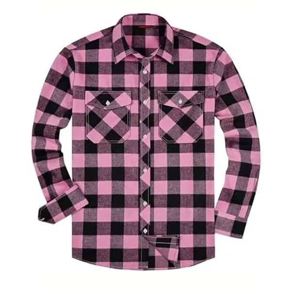 Long Sleeve Plaid Flannel Casual Shirts - Long Sleeve Plaid Flannel Casual Shirts - Image 5 of 13