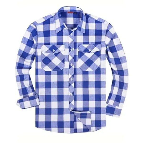 Long Sleeve Plaid Flannel Casual Shirts - Long Sleeve Plaid Flannel Casual Shirts - Image 9 of 13