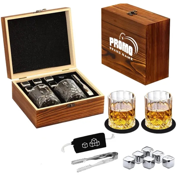Luxury Whiskey Glass Gift Set with Stones and Wood Box - Luxury Whiskey Glass Gift Set with Stones and Wood Box - Image 0 of 5