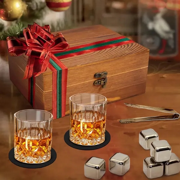 Luxury Whiskey Glass Gift Set with Stones and Wood Box - Luxury Whiskey Glass Gift Set with Stones and Wood Box - Image 4 of 5