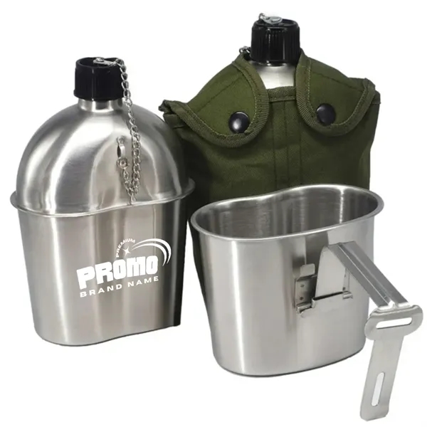 Stainless Steel Canteen Kit with Cup and Carry Pouch - Stainless Steel Canteen Kit with Cup and Carry Pouch - Image 0 of 4