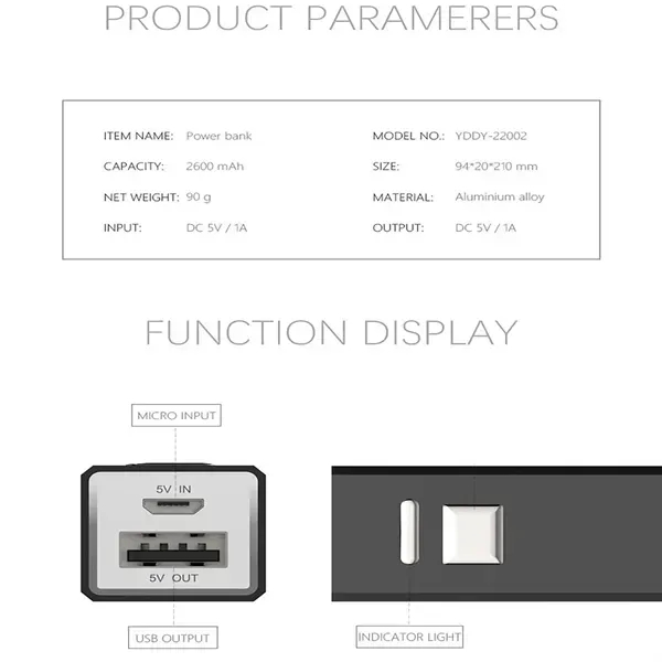 USB Cable Quick Charge Mini 2600 Mah Power Banks - USB Cable Quick Charge Mini 2600 Mah Power Banks - Image 2 of 4