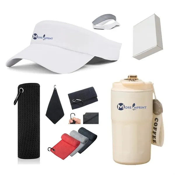 3 in 1 Cooling Towel Visor Coffee Cup Set Sports Gift Kit - 3 in 1 Cooling Towel Visor Coffee Cup Set Sports Gift Kit - Image 0 of 9