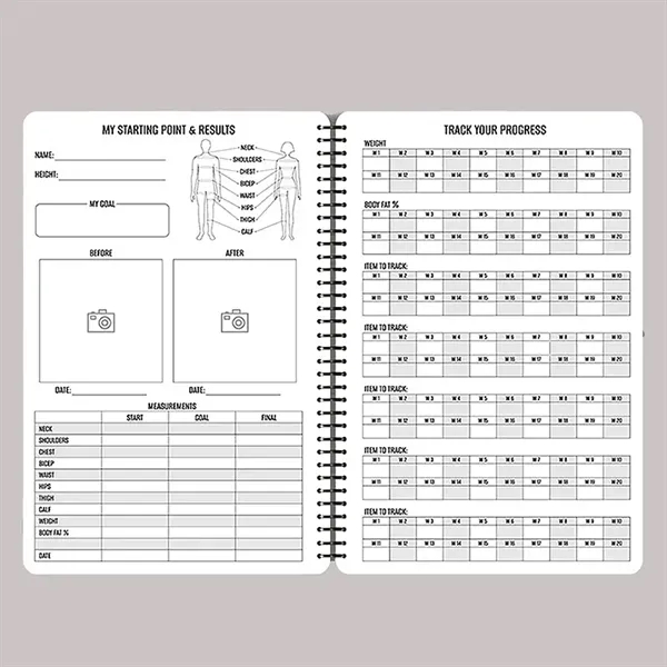 A5 Custom Spiral Bound Paper Fitness Journal Workout Planner - A5 Custom Spiral Bound Paper Fitness Journal Workout Planner - Image 4 of 6