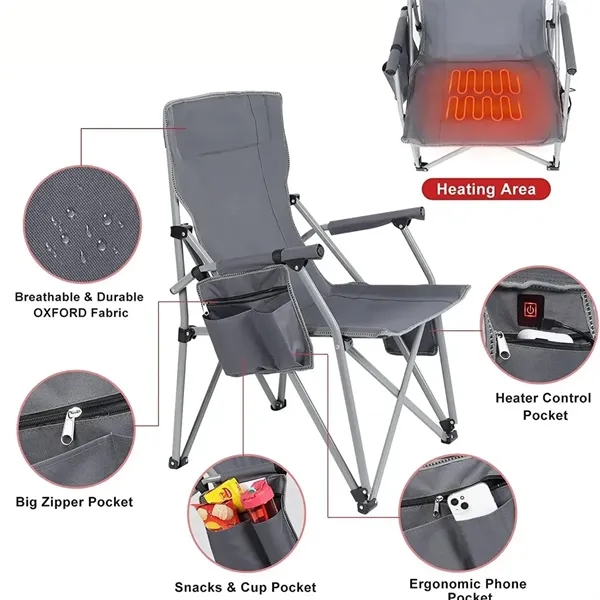 USB Heated Folding Camping Chair with Armrest - USB Heated Folding Camping Chair with Armrest - Image 1 of 6