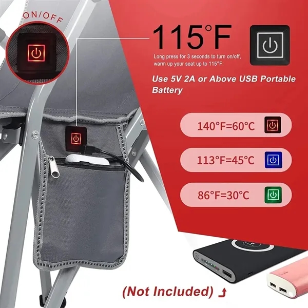 USB Heated Folding Camping Chair with Armrest - USB Heated Folding Camping Chair with Armrest - Image 2 of 6