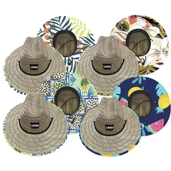 Malabar Hat Fabric Pattern Print Straw Sunhat - Malabar Hat Fabric Pattern Print Straw Sunhat - Image 2 of 2