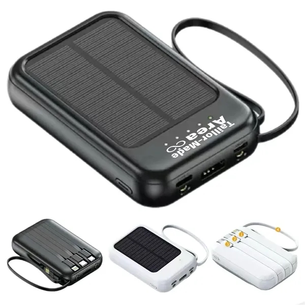 20000mAh Portable Solar Power Bank Charger Built-in Cables - 20000mAh Portable Solar Power Bank Charger Built-in Cables - Image 0 of 3
