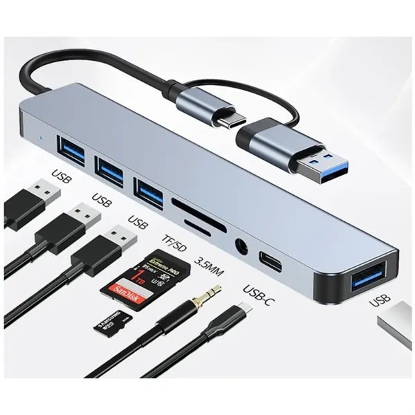 8-in-1 USB-C Hub with Aluminum and USB Ports - 8-in-1 USB-C Hub with Aluminum and USB Ports - Image 1 of 2