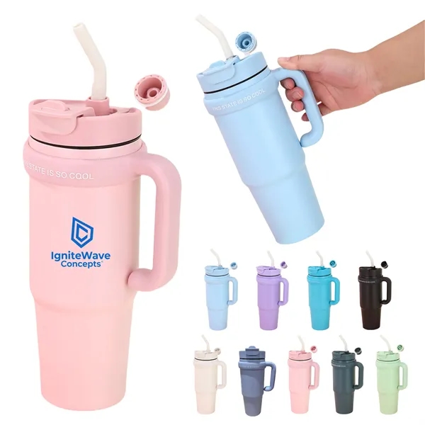 30 Oz Insulated Drinkware with Straw - Stylish Travel Mug - 30 Oz Insulated Drinkware with Straw - Stylish Travel Mug - Image 0 of 5