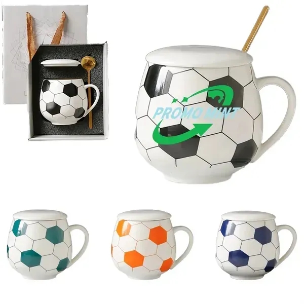 Soccer Shape Ceramic Coffee Tea Mug with Lid - Soccer Shape Ceramic Coffee Tea Mug with Lid - Image 0 of 4