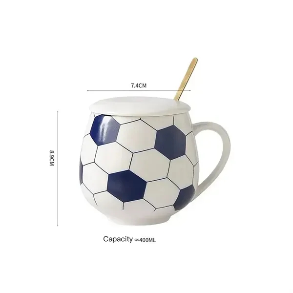 Soccer Shape Ceramic Coffee Tea Mug with Lid - Soccer Shape Ceramic Coffee Tea Mug with Lid - Image 1 of 4