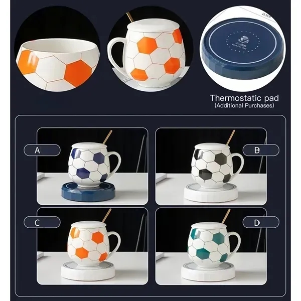 Soccer Shape Ceramic Coffee Tea Mug with Lid - Soccer Shape Ceramic Coffee Tea Mug with Lid - Image 2 of 4
