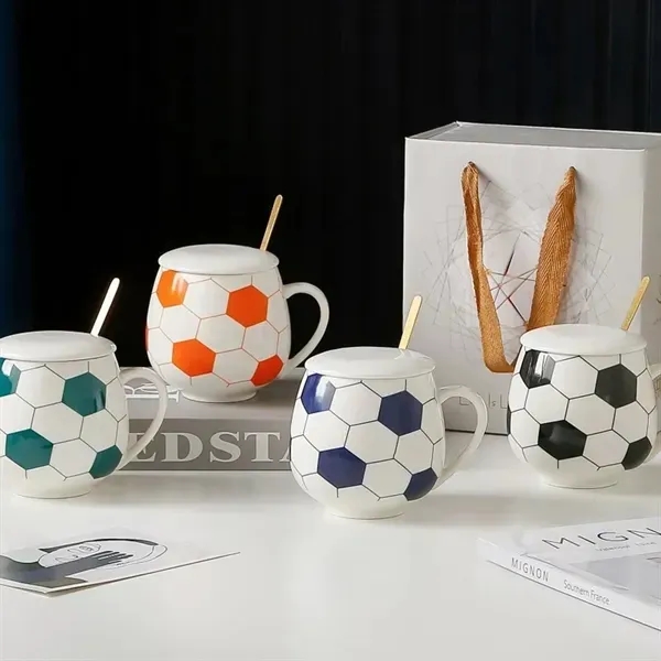 Soccer Shape Ceramic Coffee Tea Mug with Lid - Soccer Shape Ceramic Coffee Tea Mug with Lid - Image 3 of 4
