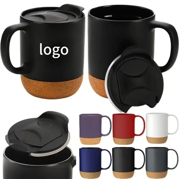 13.5oz Ceramic Coffee Mugs with Cork Bottom and Lid - 13.5oz Ceramic Coffee Mugs with Cork Bottom and Lid - Image 0 of 4