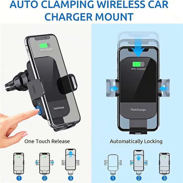 15W Auto Lock Wireless Car Charger Mount - 15W Auto Lock Wireless Car Charger Mount - Image 2 of 5