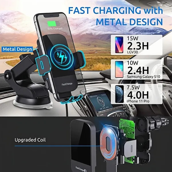 15W Auto Lock Wireless Car Charger Mount - 15W Auto Lock Wireless Car Charger Mount - Image 4 of 5