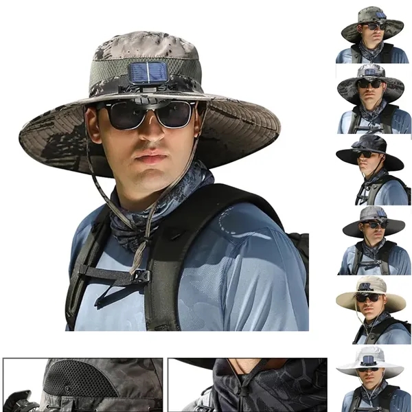 Outdoor Wide Brim Sun Hat with Solar Fan - Outdoor Wide Brim Sun Hat with Solar Fan - Image 0 of 8
