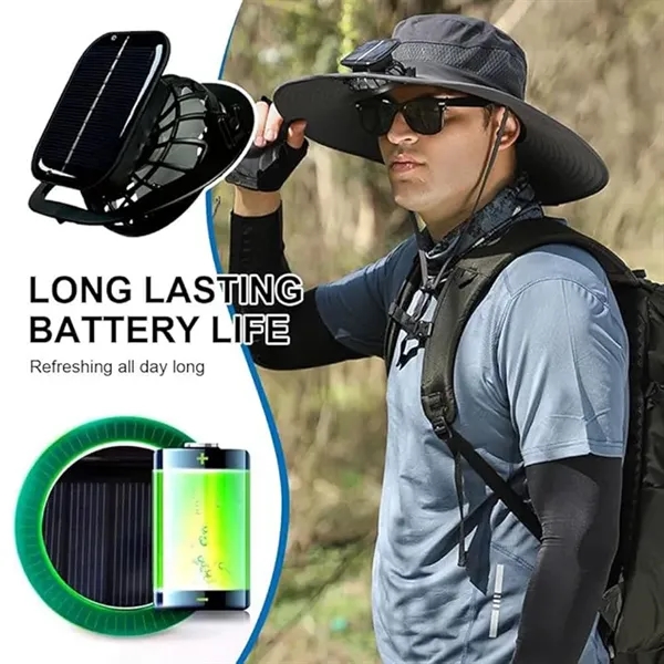 Outdoor Wide Brim Sun Hat with Solar Fan - Outdoor Wide Brim Sun Hat with Solar Fan - Image 1 of 8