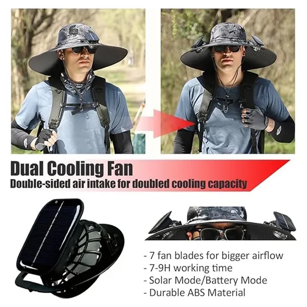 Outdoor Wide Brim Sun Hat with Solar Fan - Outdoor Wide Brim Sun Hat with Solar Fan - Image 2 of 8