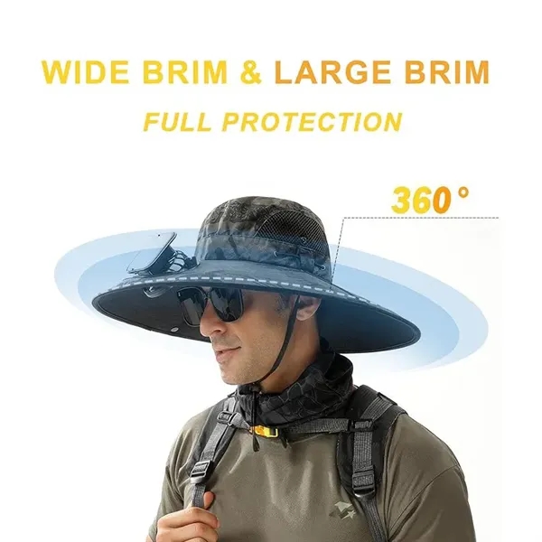 Outdoor Wide Brim Sun Hat with Solar Fan - Outdoor Wide Brim Sun Hat with Solar Fan - Image 4 of 8