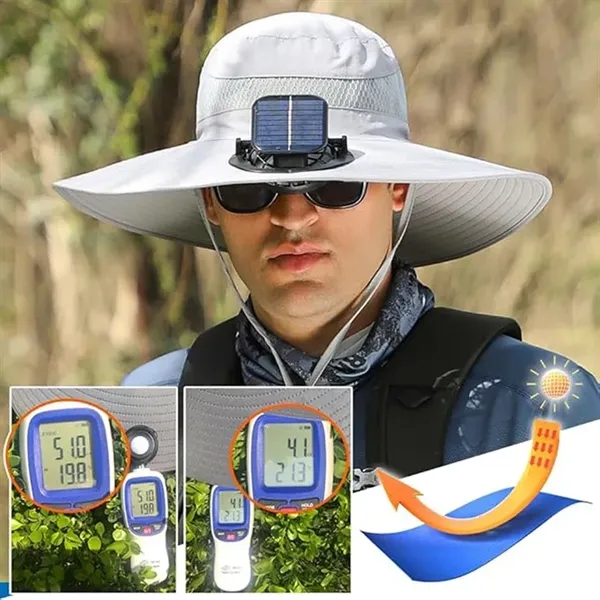 Outdoor Wide Brim Sun Hat with Solar Fan - Outdoor Wide Brim Sun Hat with Solar Fan - Image 5 of 8