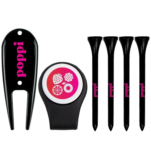 Hat Clip with Divot Tool & (4) 2-3/4" Golf Tees