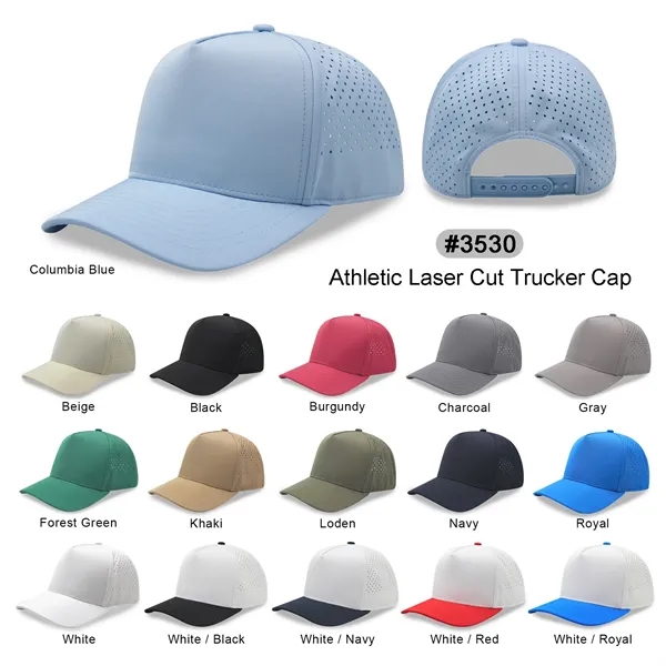 5 Panel Sport Trucker Cap w/Laser Cut Mesh Back - 5 Panel Sport Trucker Cap w/Laser Cut Mesh Back - Image 1 of 42