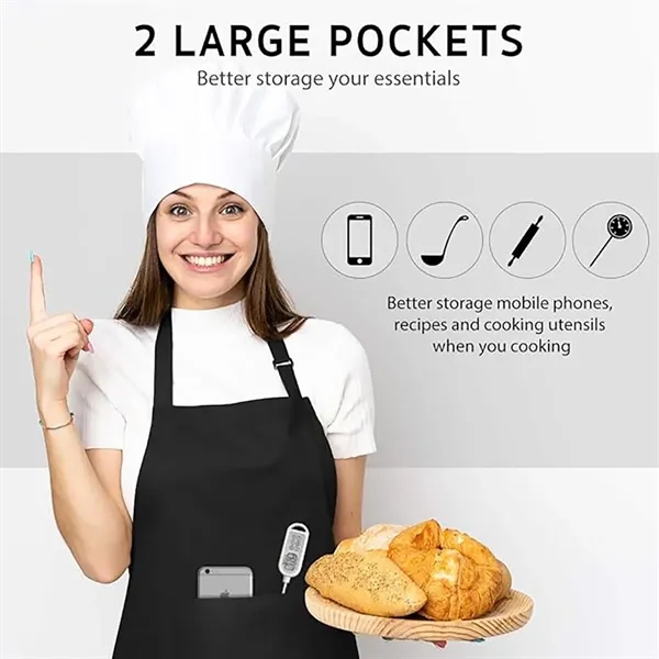 Kitchen Bib Apron with 2 Pockets - Kitchen Bib Apron with 2 Pockets - Image 2 of 4