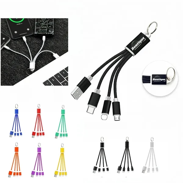 3-In-1 Charging Cable Keychain With USB & Multi Tips - 3-In-1 Charging Cable Keychain With USB & Multi Tips - Image 0 of 4