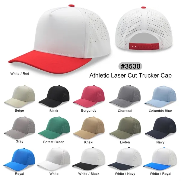 5 Panel Sport Trucker Cap w/Laser Cut Mesh Back - 5 Panel Sport Trucker Cap w/Laser Cut Mesh Back - Image 0 of 42