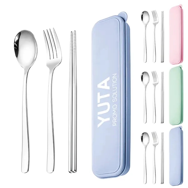 Stainless Steel Chopsticks Spoon Fork Cutlery Set w/ Box - Stainless Steel Chopsticks Spoon Fork Cutlery Set w/ Box - Image 0 of 5