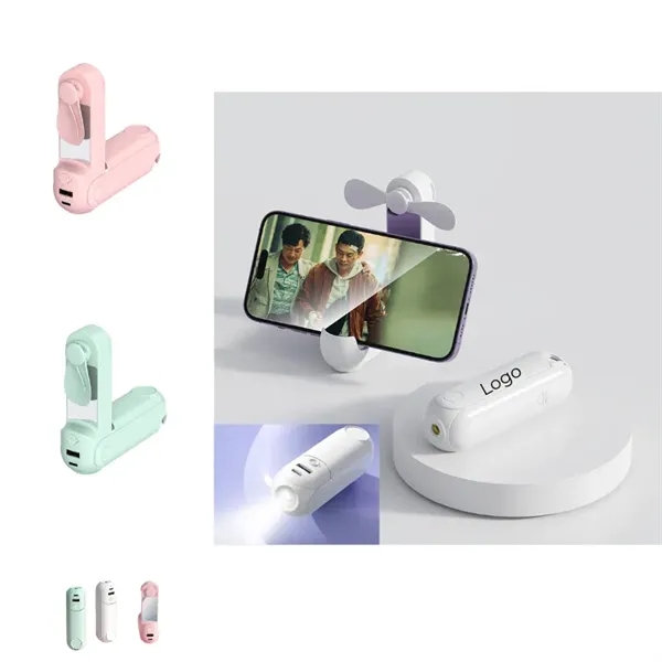 5 in 1 Portable Handheld Fan with Power Bank Mirror - 5 in 1 Portable Handheld Fan with Power Bank Mirror - Image 0 of 5