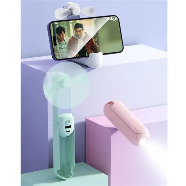 5 in 1 Portable Handheld Fan with Power Bank Mirror - 5 in 1 Portable Handheld Fan with Power Bank Mirror - Image 1 of 5