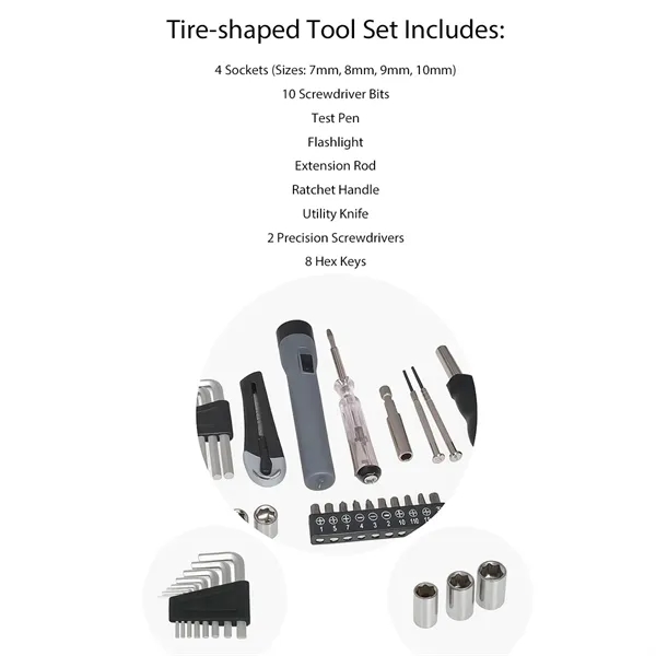 29 in 1 Tire Shaped Tool Kit for DIY Auto and Home Repairs - 29 in 1 Tire Shaped Tool Kit for DIY Auto and Home Repairs - Image 1 of 3
