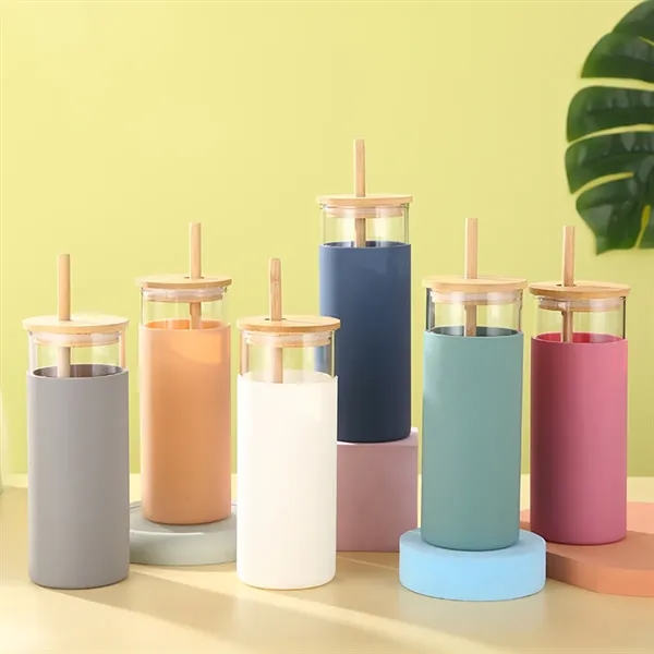17OZ High Borosilicate Glass Cup With Bamboo Lid And Straw - 17OZ High Borosilicate Glass Cup With Bamboo Lid And Straw - Image 0 of 2