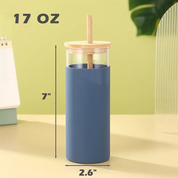 17OZ High Borosilicate Glass Cup With Bamboo Lid And Straw - 17OZ High Borosilicate Glass Cup With Bamboo Lid And Straw - Image 1 of 2