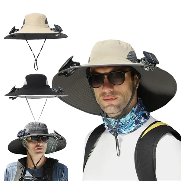 Wide Brim Sun Hat with 2 Solar Fan - Wide Brim Sun Hat with 2 Solar Fan - Image 0 of 2