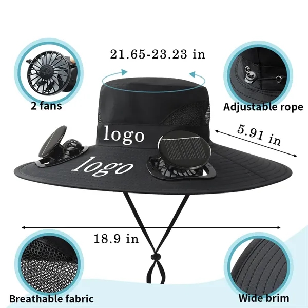 Wide Brim Sun Hat with 2 Solar Fan - Wide Brim Sun Hat with 2 Solar Fan - Image 1 of 2