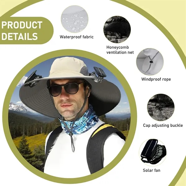 Wide Brim Sun Hat with 2 Solar Fan - Wide Brim Sun Hat with 2 Solar Fan - Image 2 of 2