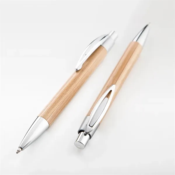 Bamboo-I Retractable Eco-Friendly Pens with Chrome Trims - Bamboo-I Retractable Eco-Friendly Pens with Chrome Trims - Image 1 of 2