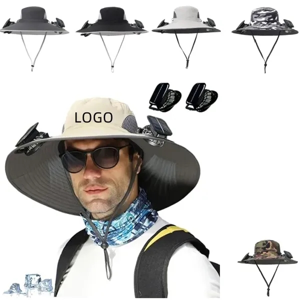 Wide Brim Sun Hats with 2 Solar Fan - Wide Brim Sun Hats with 2 Solar Fan - Image 0 of 5
