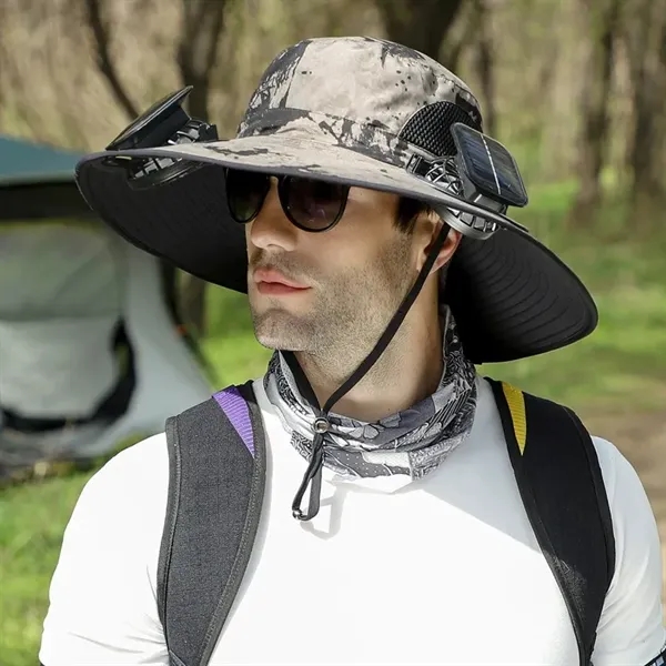 Wide Brim Sun Hats with 2 Solar Fan - Wide Brim Sun Hats with 2 Solar Fan - Image 4 of 5